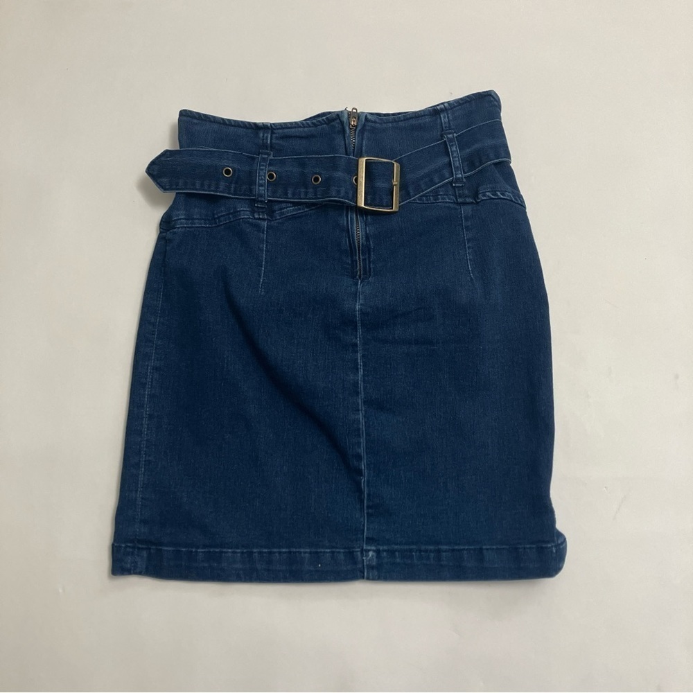 FREE PEOPLE dark wash stretch denim mini skirt with belt - Picture 2 of 5